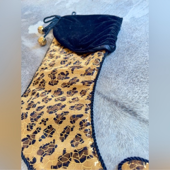 Shabby Cottage Christmas Stocking Leopard & Black Velvet Jingle Bells Paris Chic - Picture 6 of 13